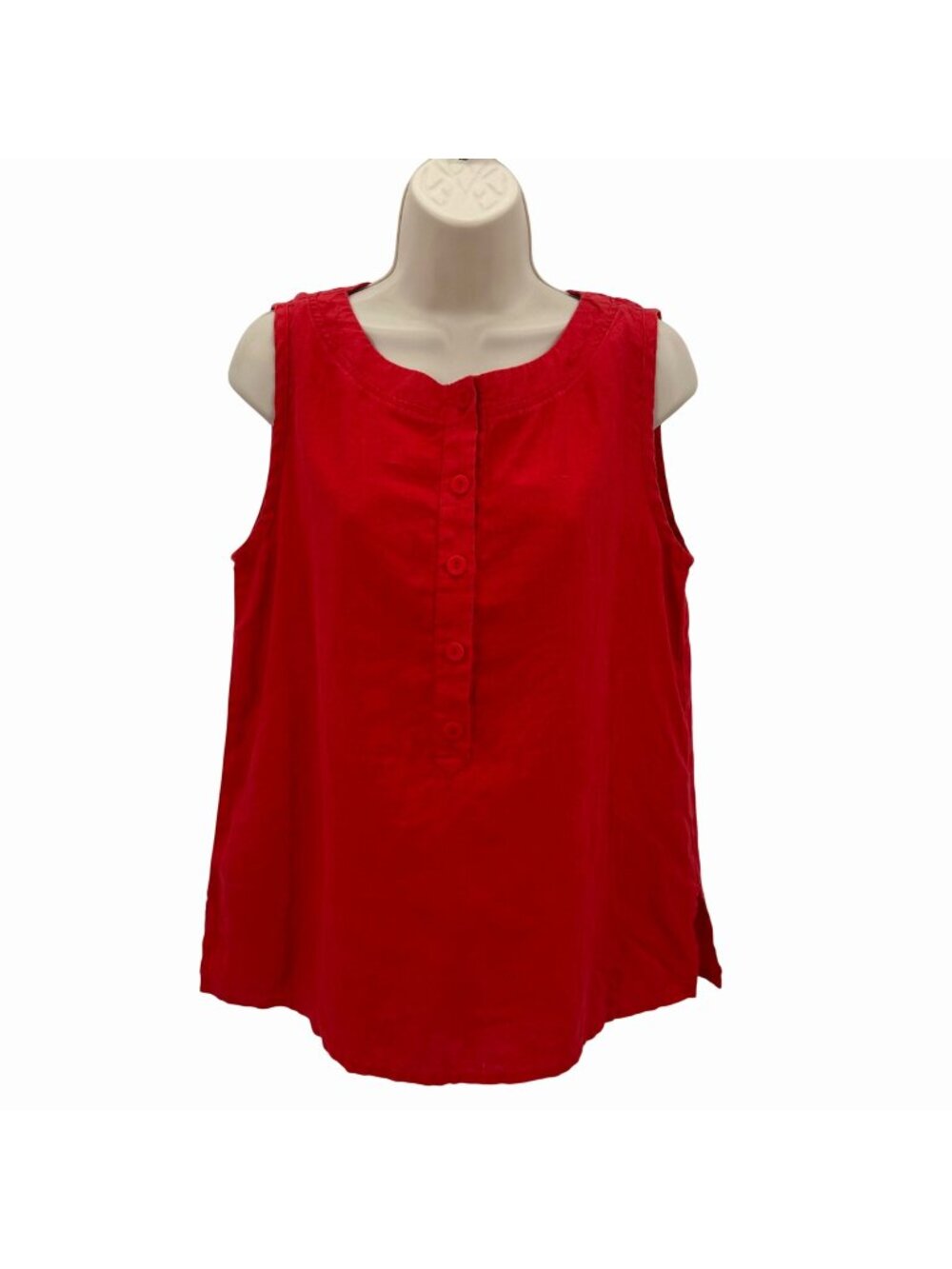 NWOT Flax Red 100% Linen Sleeveless Button-Front Tank Top Womens Small